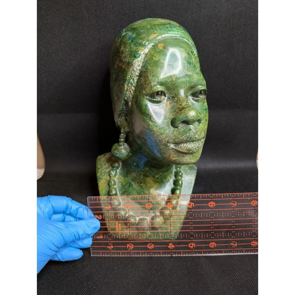 James Tandi Green Stone African Woman Carved Bust Signed Excellent Condition - Picture 8 of 10